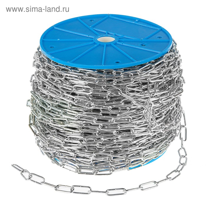 Цепь длиннозвенная ТУНДРА krep, DIN763, диаметр 3 мм, сварная, оцинкованная, 100 м - Фото 1