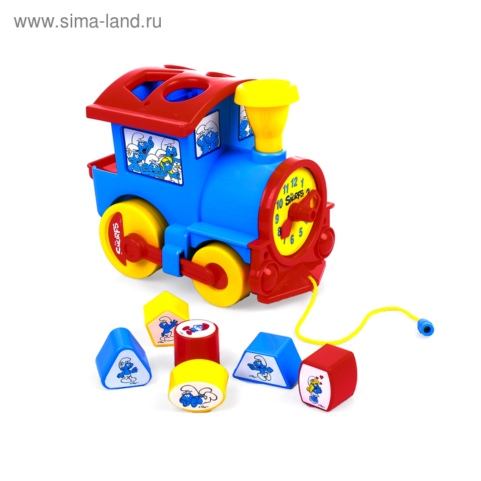 Развивающая игрушка Логический паровозик "Смурфики" с 6 кубиками - Фото 1