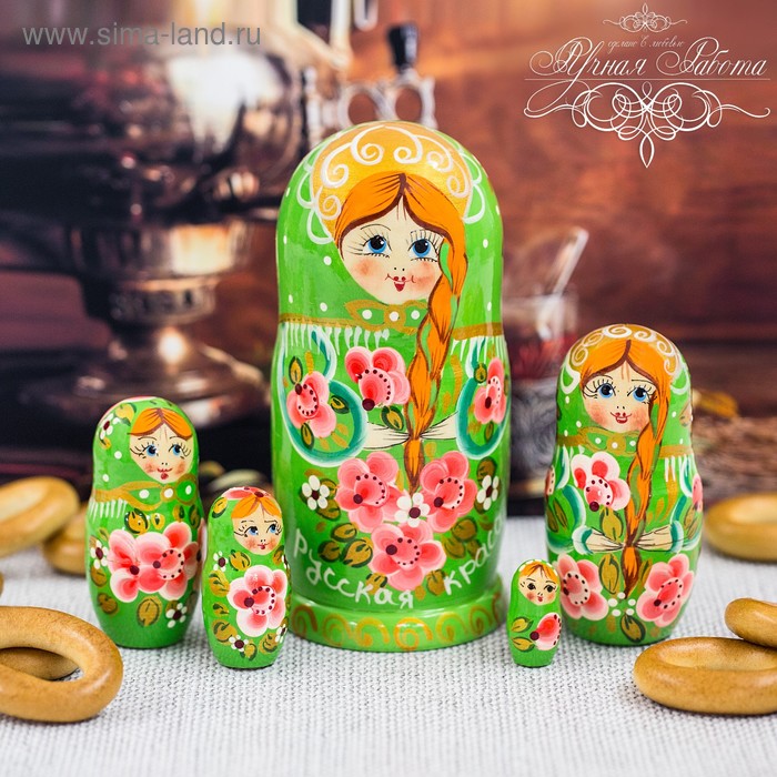Матрешка 5 кукольная "Русская краса" (зеленая) 15 см