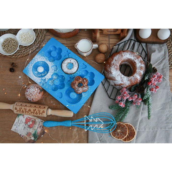 Форма для выпечки Доляна «Сладости. Пончик и Ромашка», силикон, 25,5×17,5 см, 6 ячеек, цвет МИКС - фото 1906908826