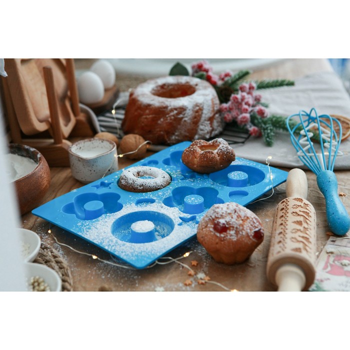 Форма для выпечки Доляна «Сладости. Пончик и Ромашка», силикон, 25,5×17,5 см, 6 ячеек, цвет МИКС - фото 1906908827