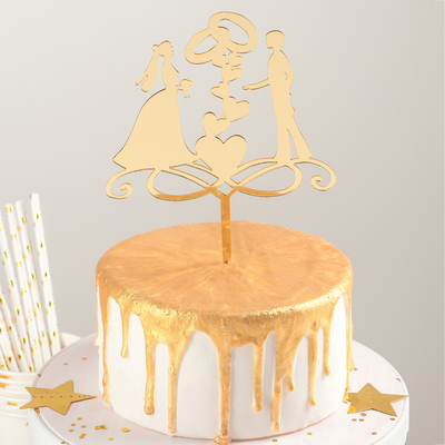 Топпер для торта «Обручальные кольца», 13×18 см, цвет золото