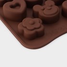 Форма для конфет и шоколада Доляна «Мишка, цветок, сердце», силикон, 19.7×10.5×1.5 см, 14 ячеек, коричневая - Фото 5