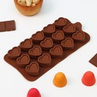 Форма для шоколада Доляна «Сердце», силикон, 21×10×1,5 см, 15 ячеек (2,9×2,7 см), цвет коричневый - фото 5782178