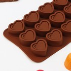 Форма для шоколада Доляна «Сердце», силикон, 21×10×1,5 см, 15 ячеек (2,9×2,7 см), цвет коричневый - Фото 3