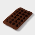 Форма для конфет и шоколада Доляна «Подарок, сердце, роза», силикон, 23.2×13.8×1.1 см, 24 ячейки (2.6×2.6×2 см), коричневая - Фото 4
