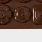 Форма для шоколада Доляна «Пуговки», силикон, 17.4×16.5×0.4 см, 16 ячеек (d=3 см), коричневая - Фото 6