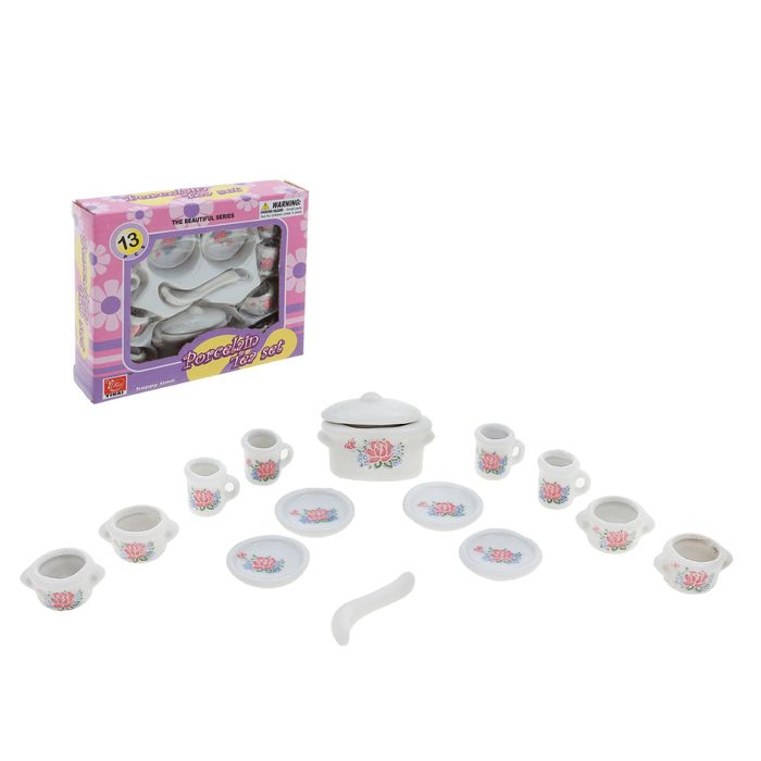 Набор фарфоровой посуды для кукол "Весенний цветок" с кастрюлей, 14 предметов - Фото 1