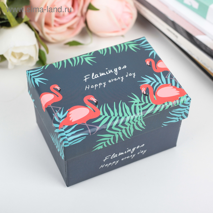 Коробка подарочная "Фламинго", серо-синий, 10 х 7,5 х 6,5 см - Фото 1