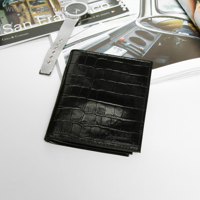 Обложка для автодокументов+паспорт, 9,5*0,5*13,5 см, цвет скат чёрный - Фото 1