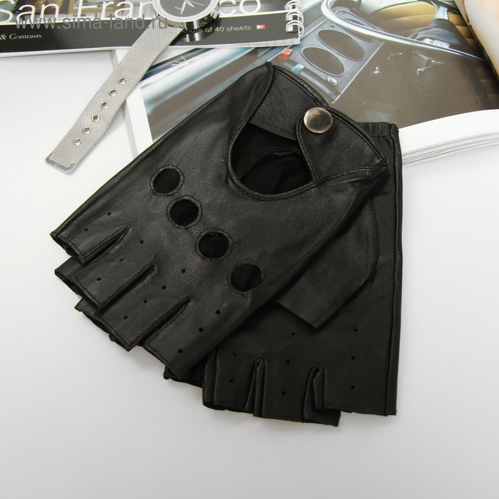 Перчатки автомобилиста, р-р 10.5, кожа ягнёнка, цвет чёрный - Фото 1