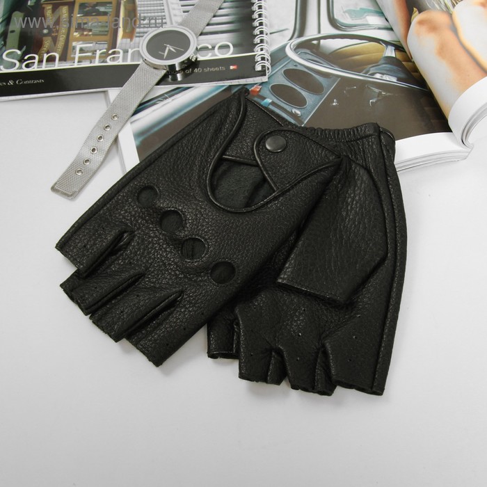 Перчатки автомобилиста, р-р 9.5, кожа оленя, цвет чёрный - Фото 1