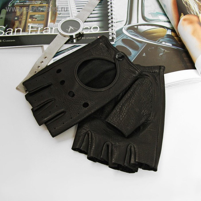 Перчатки автомобилиста, р-р 10.5, кожа оленя, цвет чёрный - Фото 1
