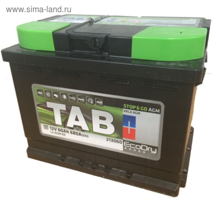 Аккумуляторная батарея TAB EcoDry 60 А/ч - 6СТ АПЗ AGM, обратная полярность - Фото 1