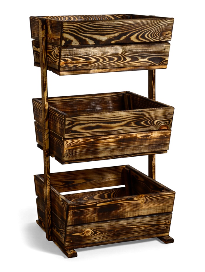 Стеллаж деревянный, 3 ящика 100×54×50 см, обожжённый, «Добропаровъ» - Фото 1