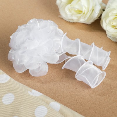 Бант для девочек с резинкой "Златовласка", белый с локоном, 11 см