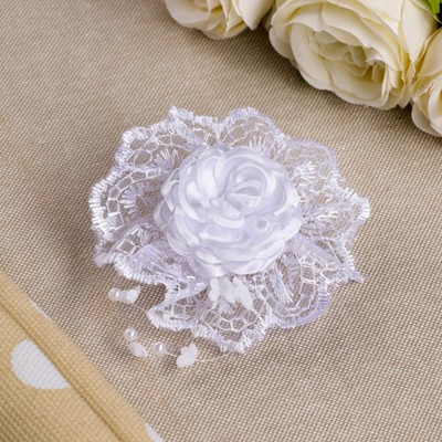 Бант для девочек с резинкой "Роза Белла", белый, 7 см