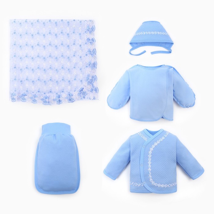 Комплект для новорождённого 5 предметов, цвет голубой, рост 56-62 см - Фото 1