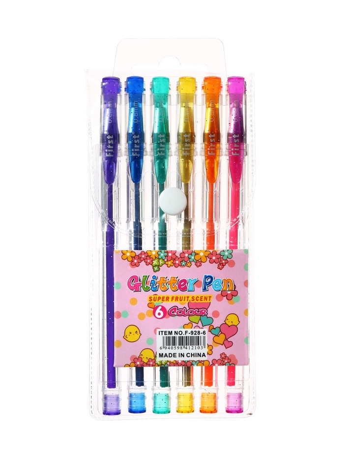 Набор гелевых ручек, 6 цветов, металлик, с блёстками, узел 0.8 мм, в блистере на кнопке - Фото 1