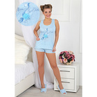 Пижама женская (майка, шорты) Фламинго-2 цвет голубой, р-р 42 - Фото 1