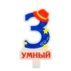 Свеча в торт цифра 3 "Умный" - Фото 1