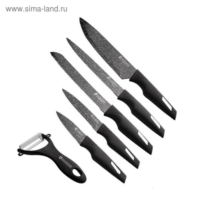 Комплект ножей Zillinger, 6 предметов, чёрные лезвия с белым - Фото 1
