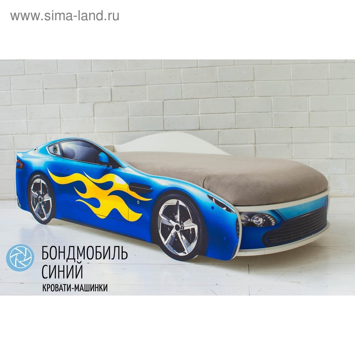 Кровать-машина «Бондмобиль» с матрасом, цвет синий - Фото 1