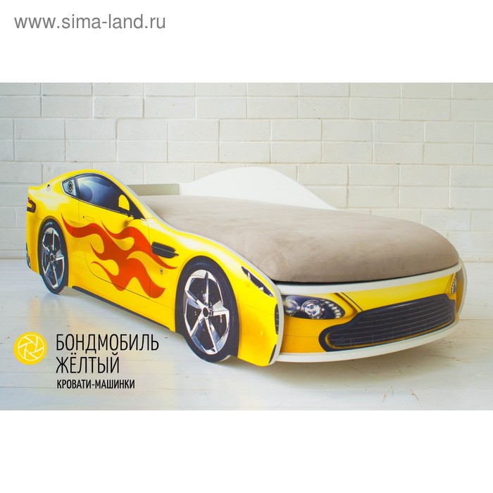 Кровать-машина «Бондмобиль» с матрасом, цвет жёлтый - Фото 1