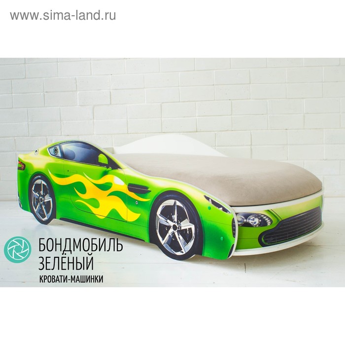 Кровать-машина «Бондмобиль» с матрасом, цвет зелёный - Фото 1