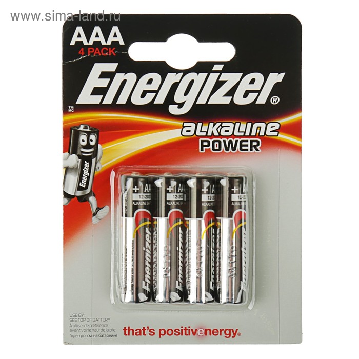 Батарейка алкалиновая Energizer Alkaline Power, AAA, LR03-4BL, 1.5В, блистер, 4 шт. - Фото 1