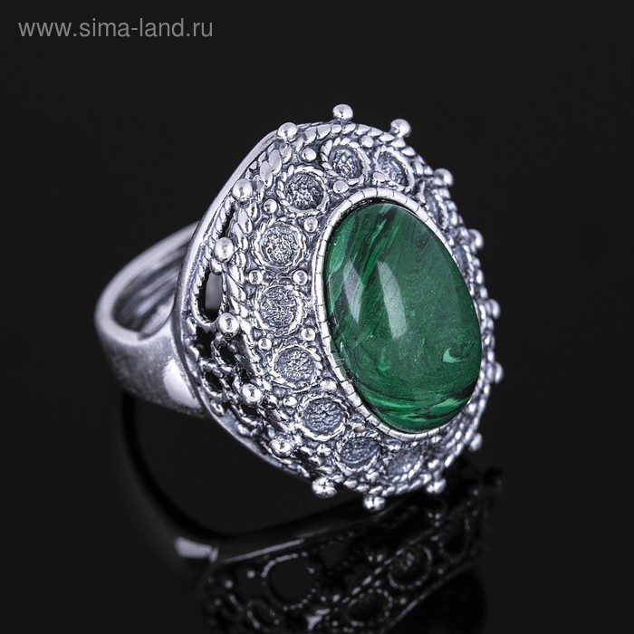 Кольцо "Маланья", размер 18, цвет зелёный в чернёном серебре - Фото 1
