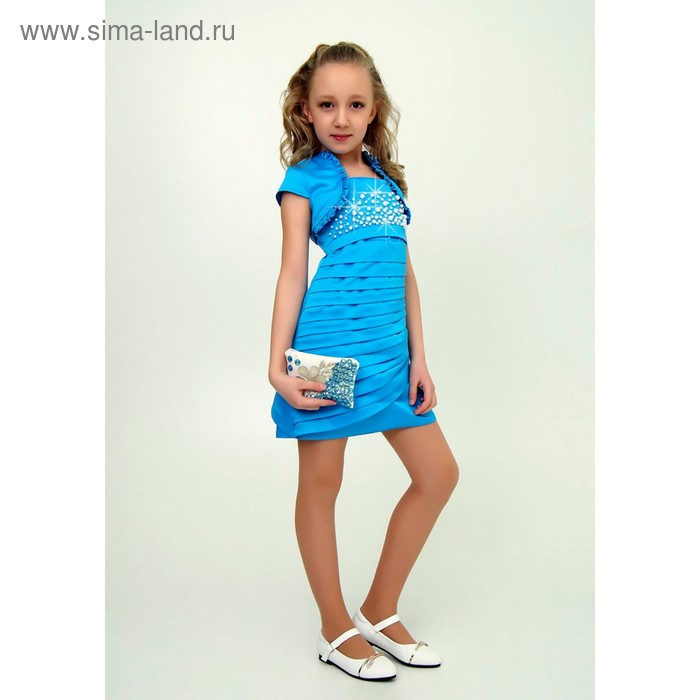 Платье+болеро нарядное для девочки, рост 140 см, цвет бирюзовый 2Н35-2 - Фото 1