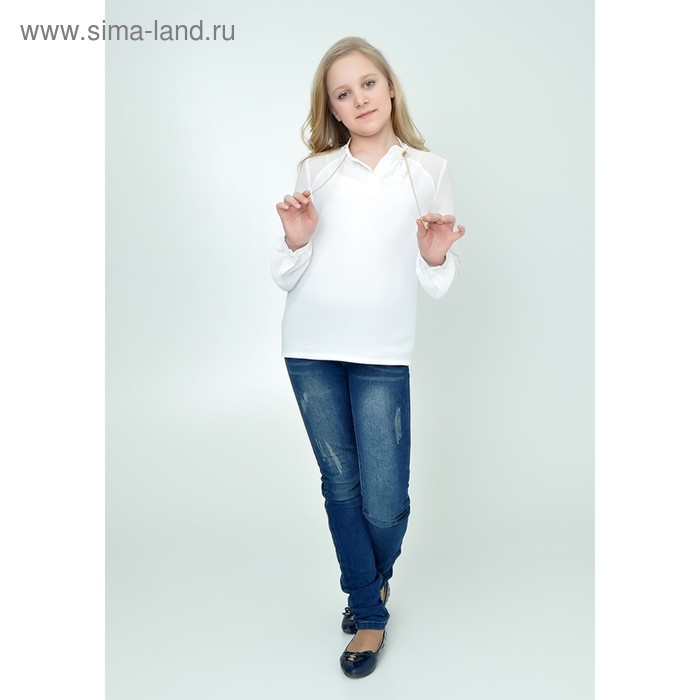 Блузка для девочки+цепочка, рост 134 см, цвет белый  2В32-1 - Фото 1