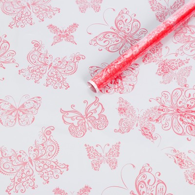 Плёнка для цветов "Бабочки розовые", 0,72 х 7,5 м, 40 мкм, 200 г