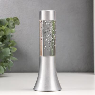 Светильник «Блеск цилиндра» LED, лава, блёстки, от батареек 3хLR44 серебро 18 см RISALUX