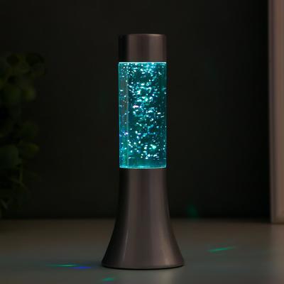 Светильник «Блеск цилиндра» LED, лава, блёстки, от батареек 3хLR44 серебро 18 см RISALUX