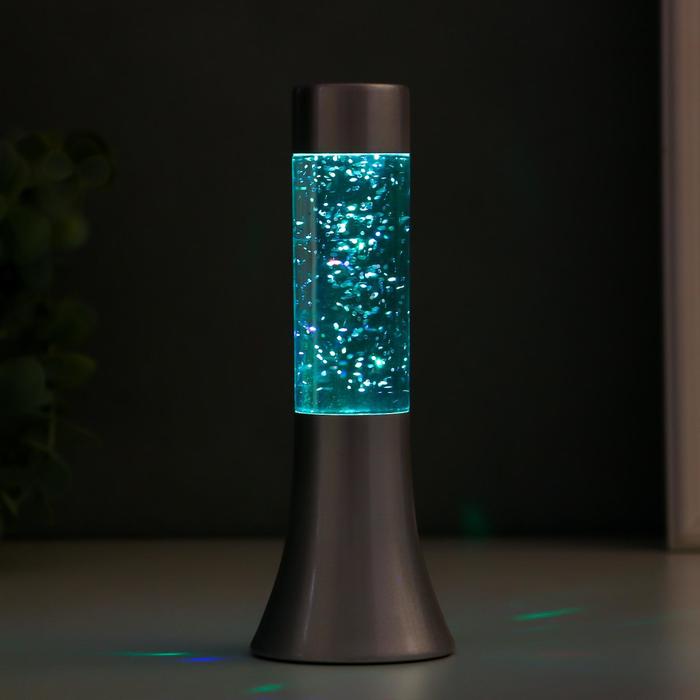 Светильник "Блеск цилиндра" LED, лава, блёстки, от батареек 3хLR44 серебро 18 см RISALUX - фото 1911163652