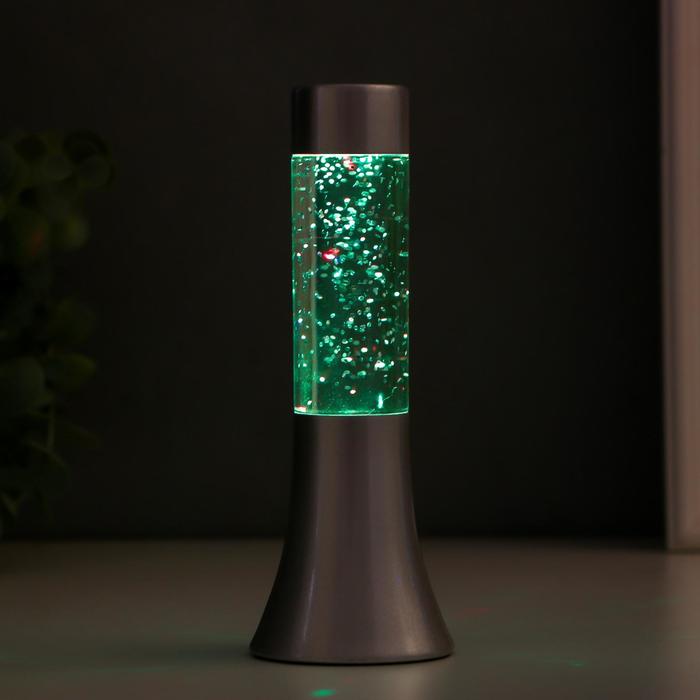 Светильник "Блеск цилиндра" LED, лава, блёстки, от батареек 3хLR44 серебро 18 см RISALUX - фото 1911163654