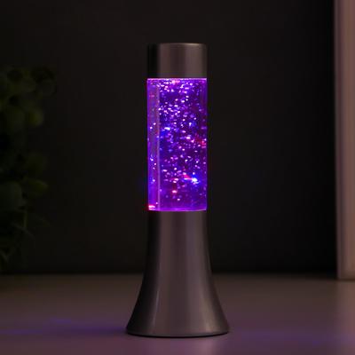 Светильник «Блеск цилиндра» LED, лава, блёстки, от батареек 3хLR44 серебро 18 см RISALUX
