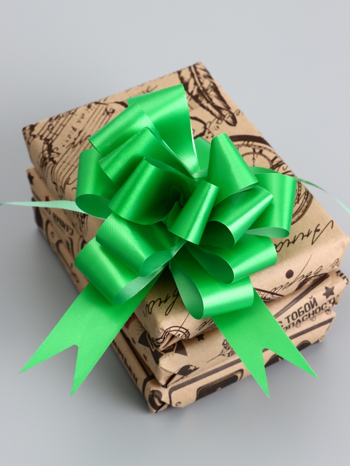 Подарочный бант - шар №3 простой зелёный, для упаковки подарков - Фото 1