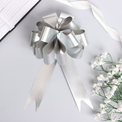 Подарочный Бант - шар №3 простой серебряный, для упаковки подарков