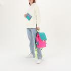 Рюкзак молодёжный, отдел на молнии, с косметичкой, цвет бирюзовый/розовый - Фото 8