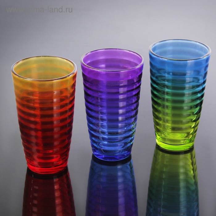 Набор стаканов стеклянных 350 мл "Горизонт", 3 шт, цвета МИКС - Фото 1