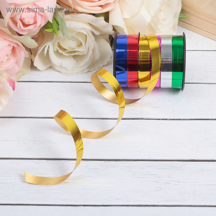 Лента упаковочная глянцевая, ассорти 0.8 см × 3 м (набор 6 цветов) - Фото 1