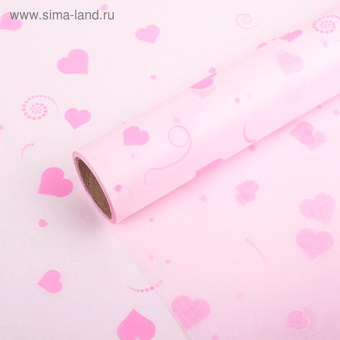 Фетр ламинированный "Розовые сердца", 0,6 х 5 м - Фото 1