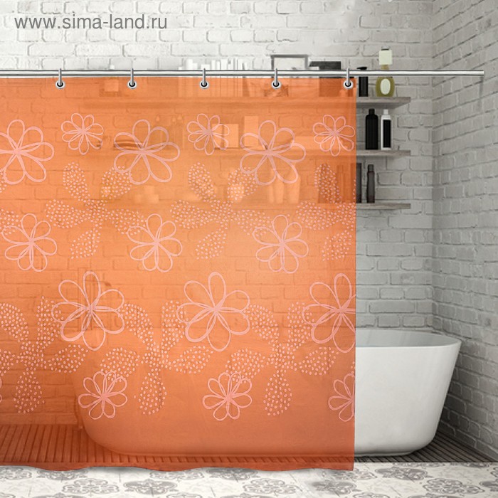 Штора для ванной комнаты Доляна «Большие цветы», 180×180 см, PEVA, цвет оранжевый - Фото 1