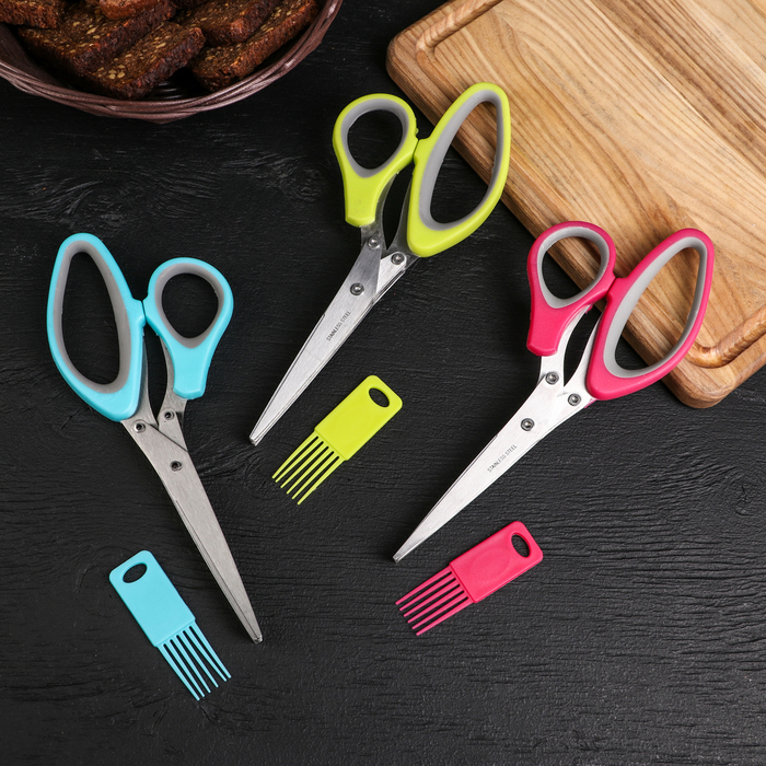 Ножницы кухонные для зелени Доляна «Шеф», 21 см, цвет МИКС - фото 1881867993