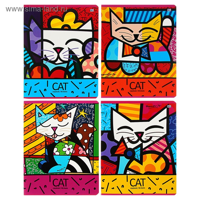 Тетрадь 48 листов клетка Romero Britto, обложка мелованный картон, микс - Фото 1