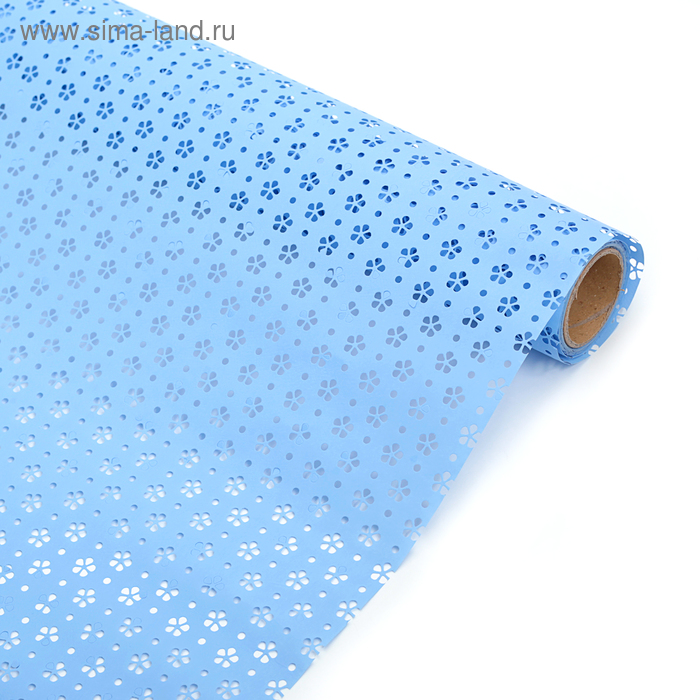 Фетр ламинированный с перфорацией "Цветочки", голубой, 57 см х 5 м - Фото 1