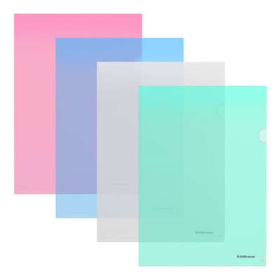 Папка-уголок А4, 160 мкм, Erich Krause Clear Standard L-File, прозрачная, микс